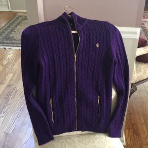 Zip up Ralph Lauren sweater with pockets.